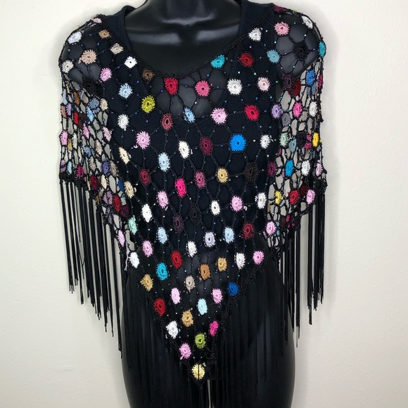 Gorgeous Black/Multi Color Shaw - Picture 1 of 3